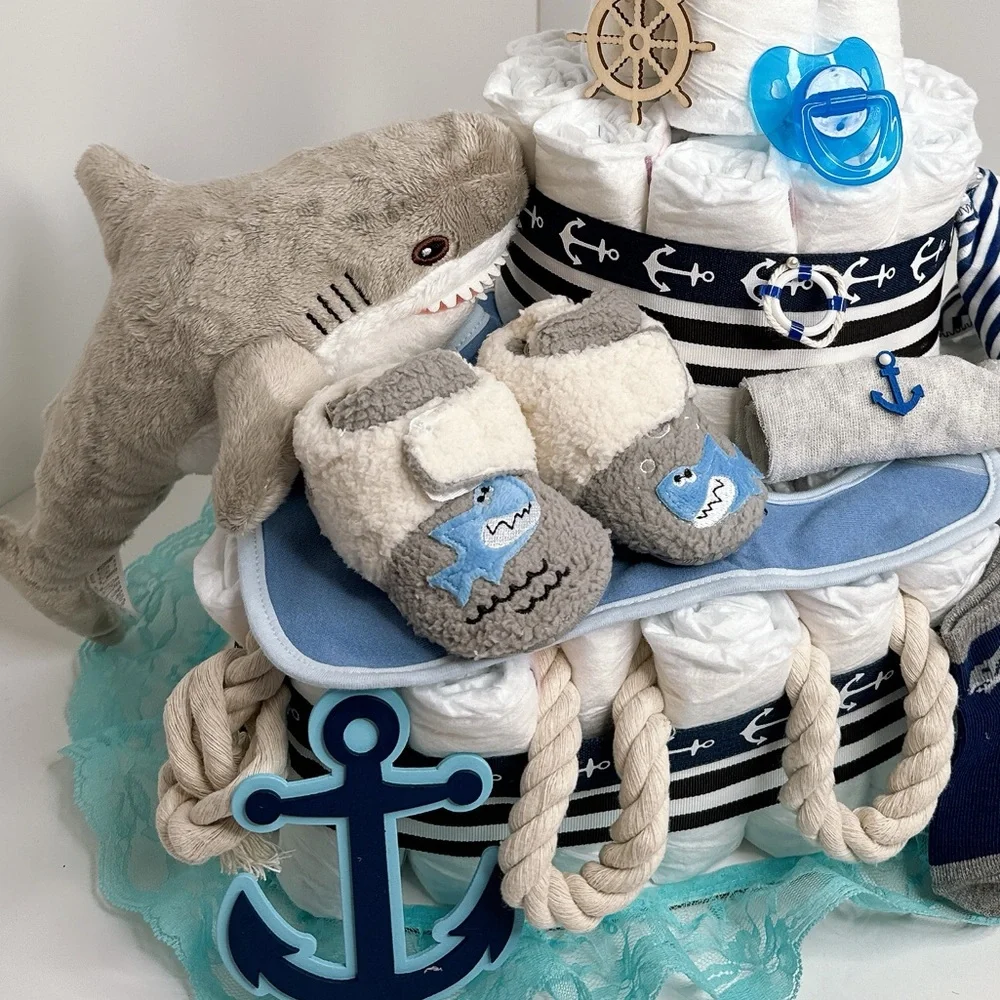 Ship Diaper Cake, Shark Diaper Cake